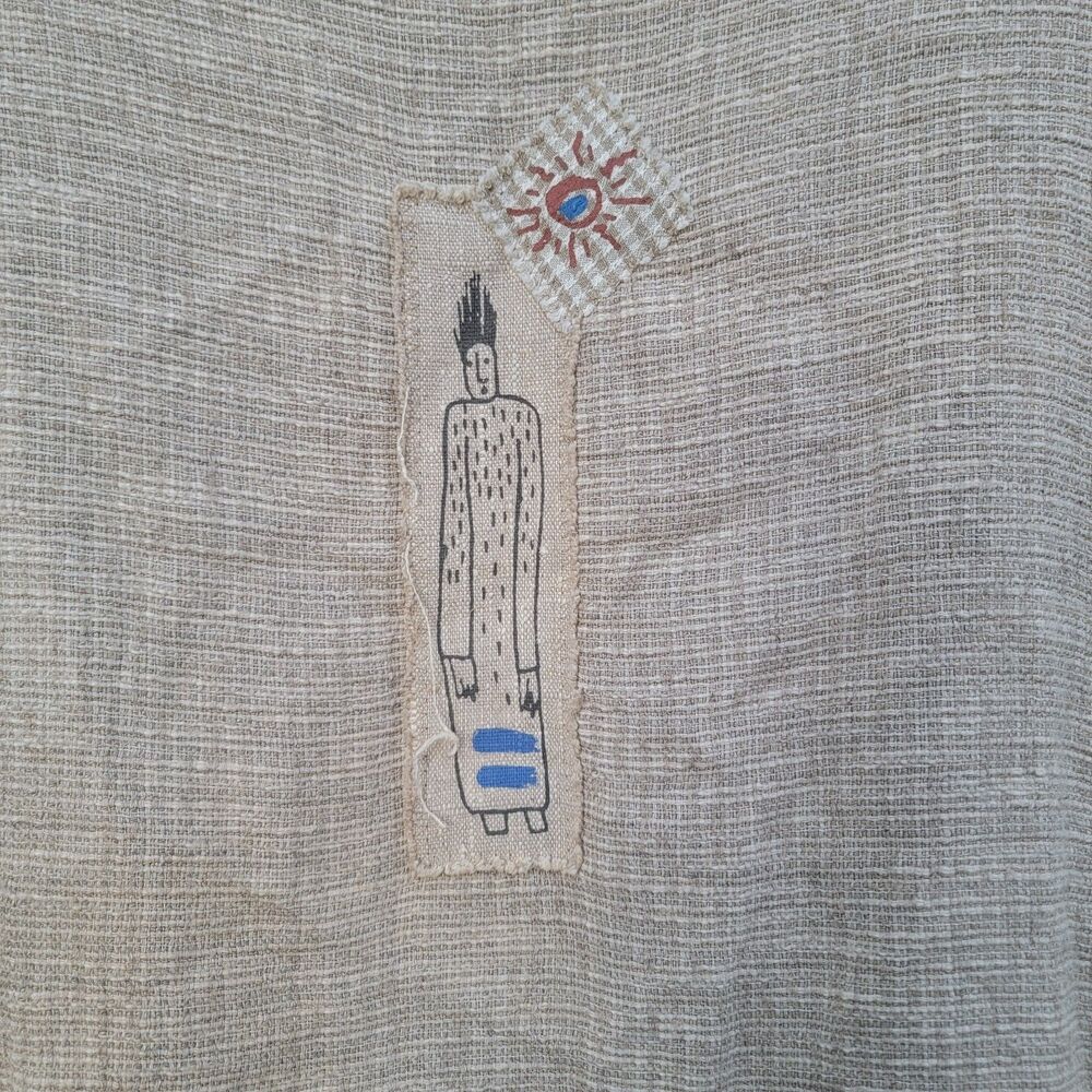 Linen blend long line embroidered vest wmns Sz L Artsy Lagenlook Art To Wear - Picture 6 of 8